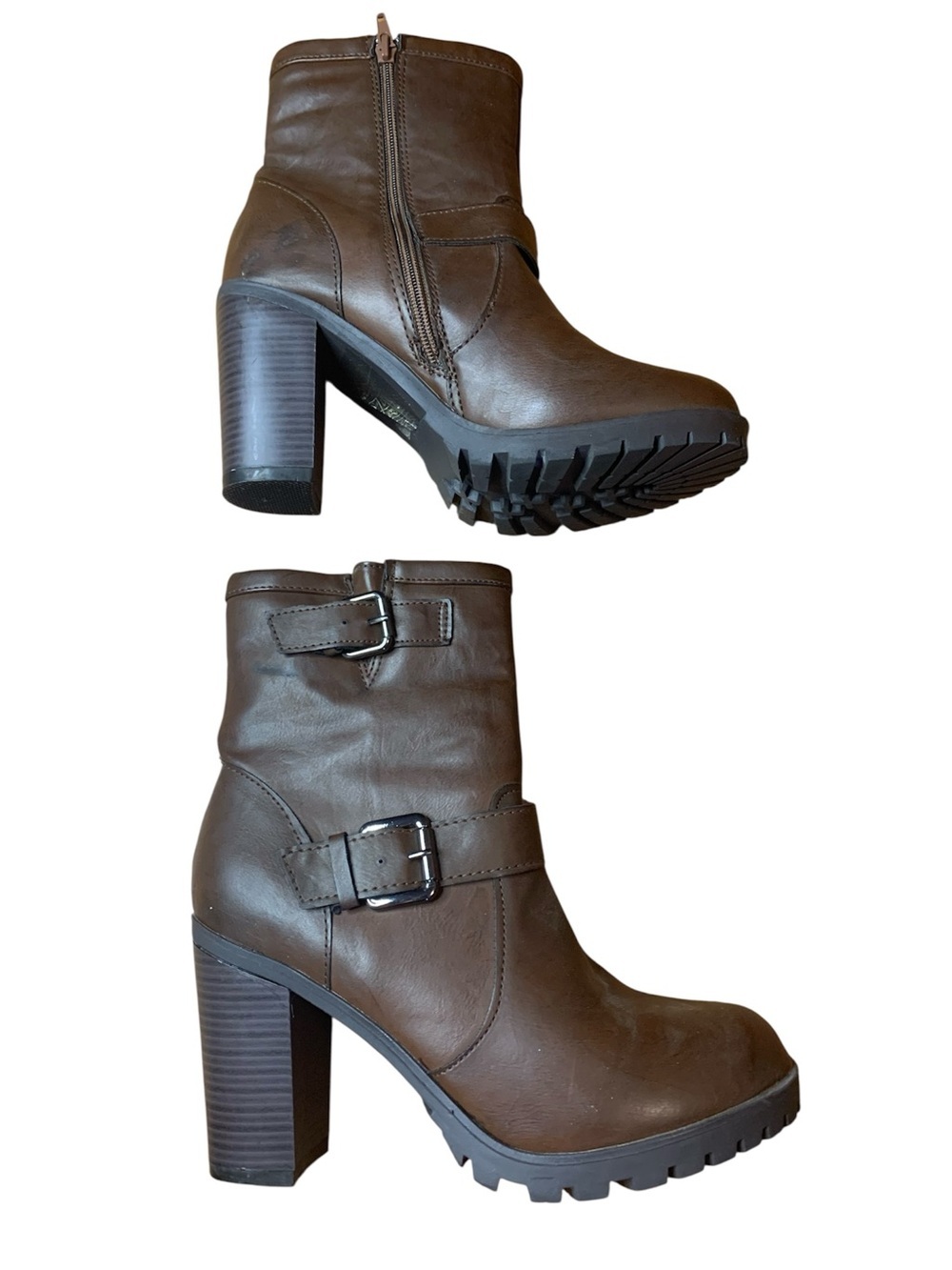 Atmosphere Brown Faux Leather Buckle Ankle Boots - Size 9